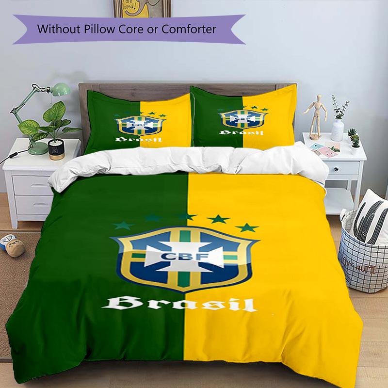 Brazilian Football Crest Printed Pattern Duvet Cover Set – includes 1 duvet cover and 2 matching pillowcases Bedroom decor Christmas gifts