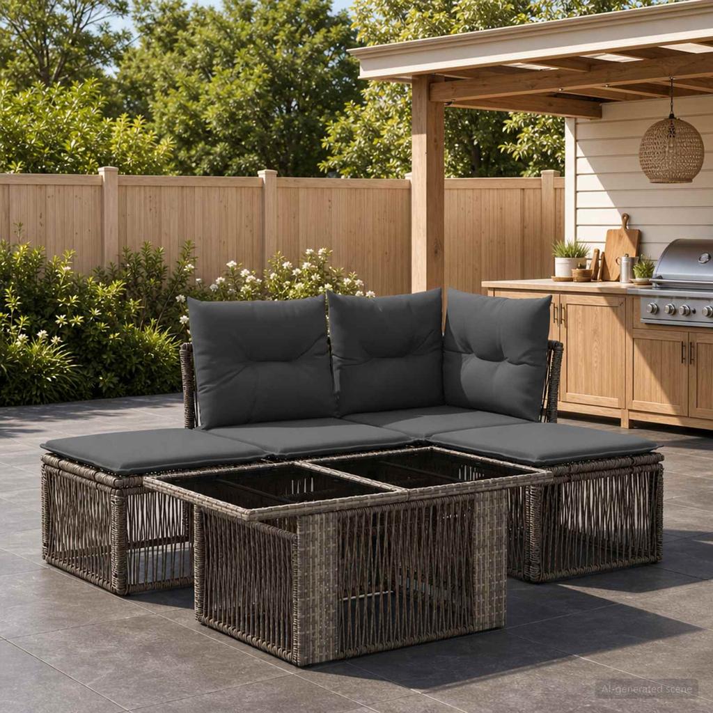 Garden Sofa Set 5 Pieces Gray Poly Rattan