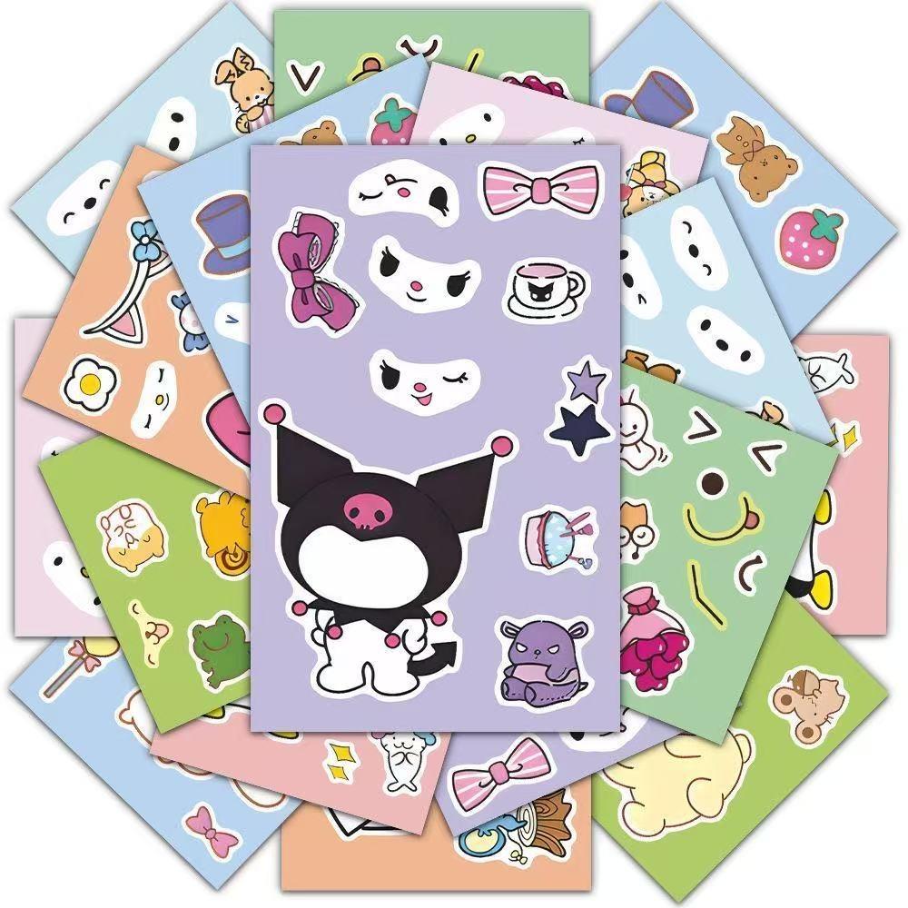 8 Листов/Упаковка Sanrio Наклейки Меняющие Лицо Милый Мультяшный Сделай Лицо DIY Головоломка Наклейка Игрушка