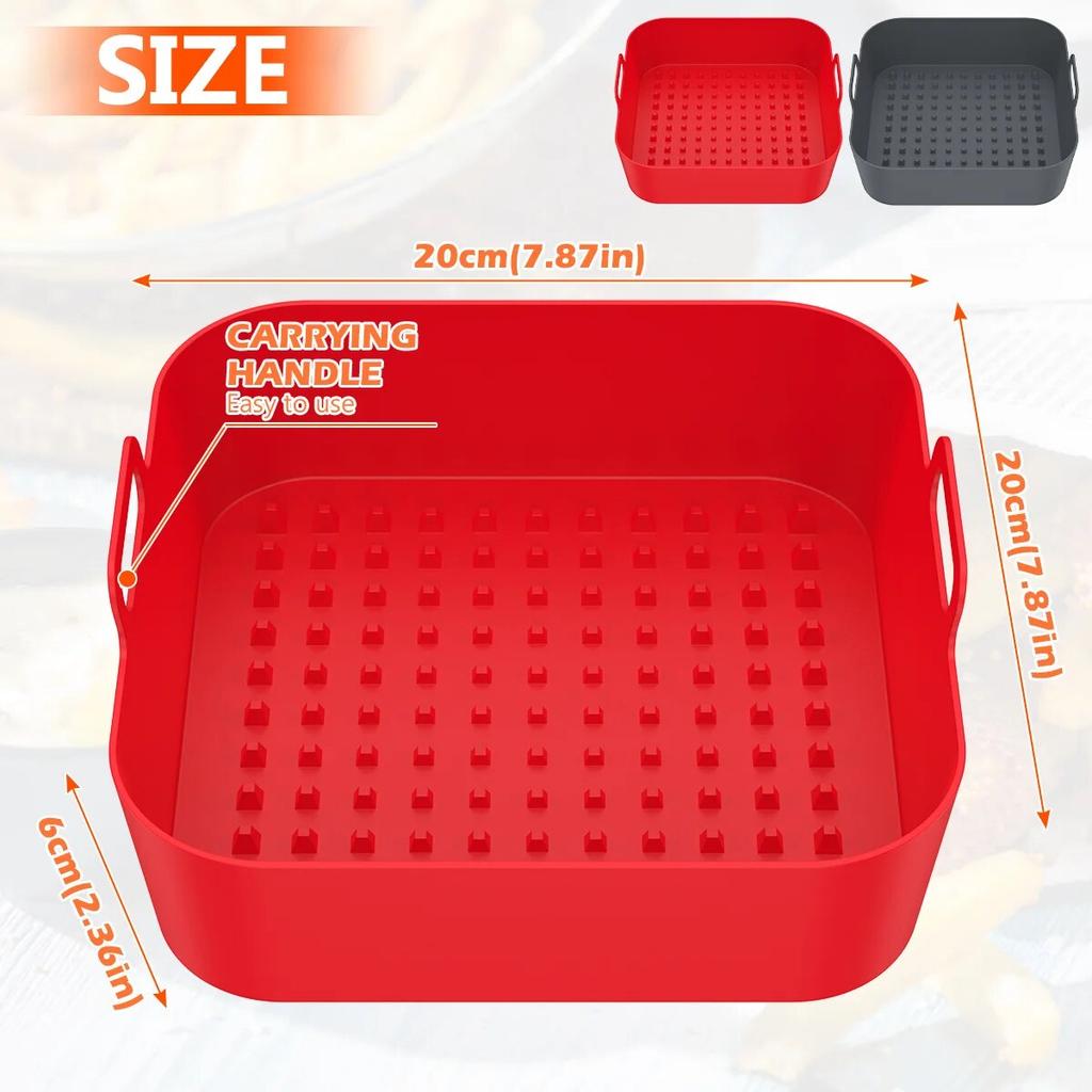 2pcs Air Fryer Silicone Pot Thick Reusable Silicone Square Air Fryer Liners Air Fryer Basket Oven Tray Pizza Airfryer Pan Liner