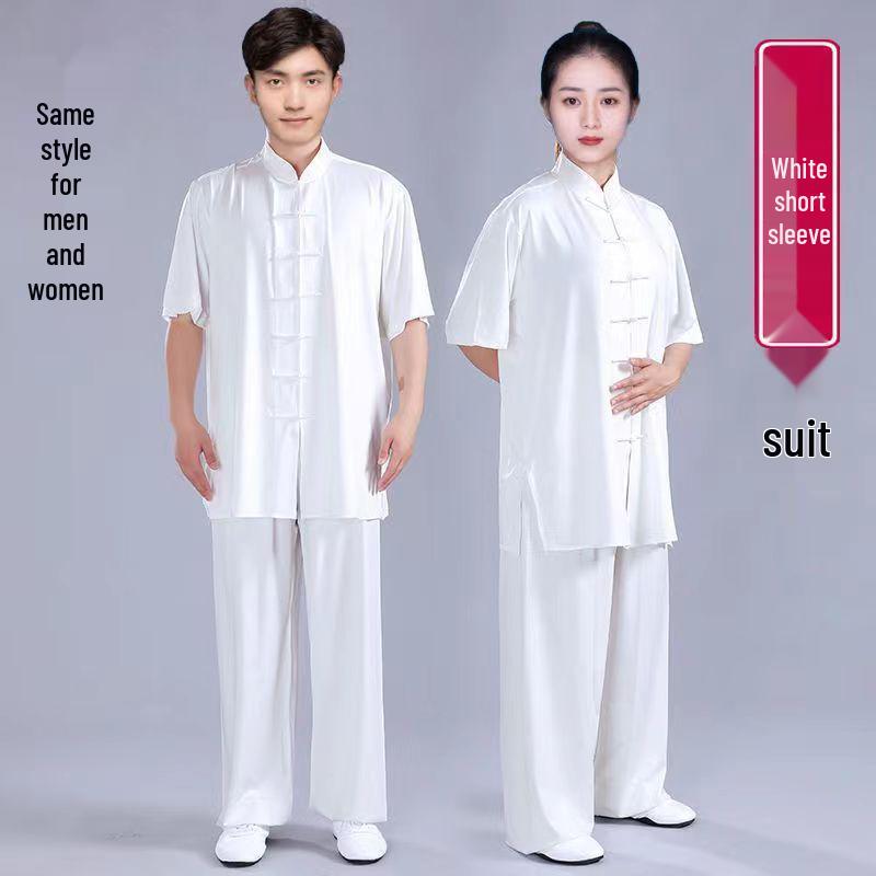 Комплект костюма Тай Чи из высококачественного молочного шелка для женщин и мужчин - Весенне-осенний костюм для выступлений по ушу, в китайском стиле