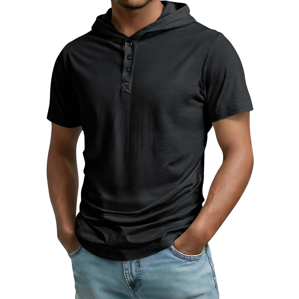 Men's Hooded Single Breasted Top, Men's Casual Comfortable Short-Sleeve Top