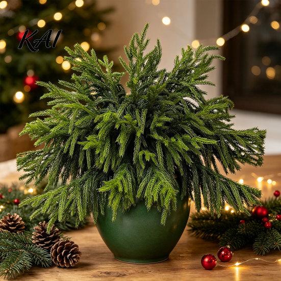 Fall And Winter Celebration Decor 17.7" Lifelike Touch Artificial Norfolk Pine Branches for Vase, Christmas Faux Stems, Fake Silk Foliage Crafting