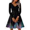 Women's Casual Fashion V-neck Long Sleeved Retro Christmas Print Retro Dress