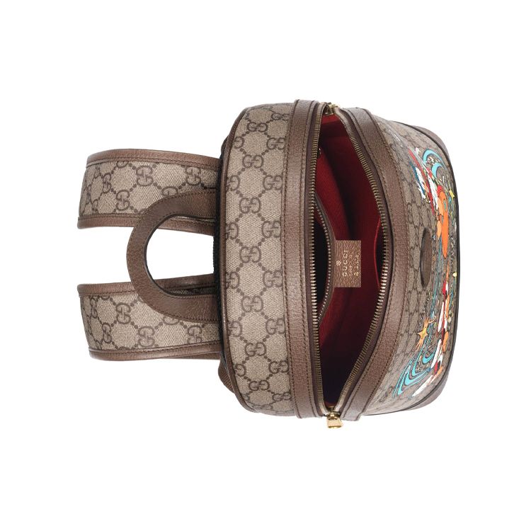 Gucci X Сумка-рюкзак Disney Дональд Дак GG Supreme Бежевая Коричневая Кожаная Отделка Печатная Сумка через плечо для женщин Ежедневная поездка 552884-2N2AT-8683