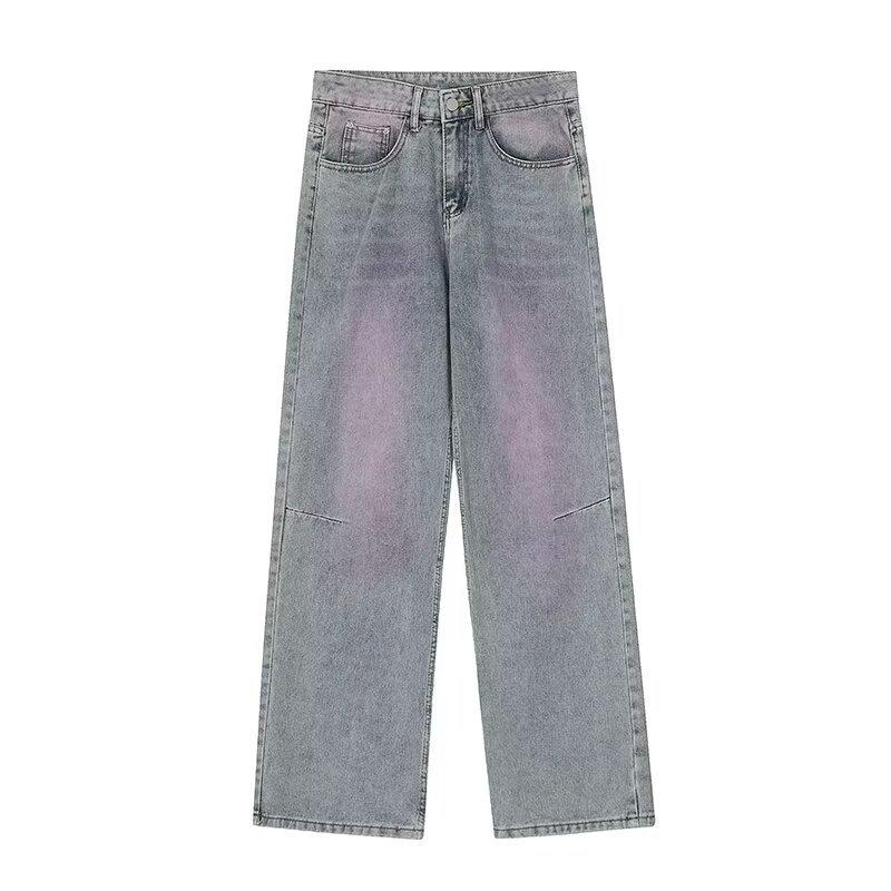2024 Women's High-Waist Wide-Leg Jeans: Black/Gray, Slim-Fit, Floor-Length
