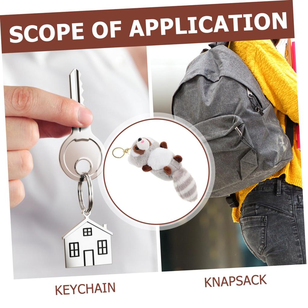 [Abaodam] Mini Red Panda and Raccoon Plush Keychain Pendant, Gray PP Cotton, Bag Charm for Keys and Zippers, 18x7x6cm, Animal Party Gift