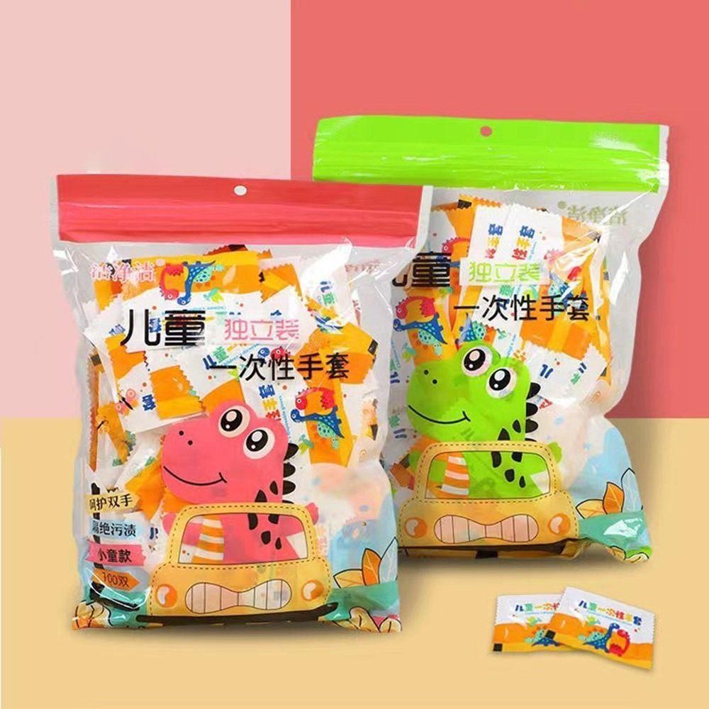 100Pcs Thickened PE Children's Gloves Transparent Painting Gloves Disposable Gloves 3-12 Years Old