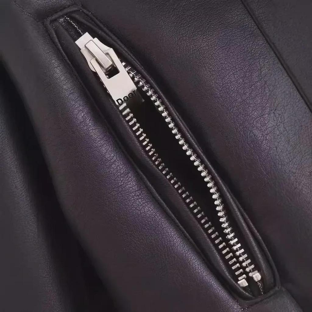 2024 Осень/Зима Женское Модное Короткое Меховое Пальто с Отворотом и Молнией