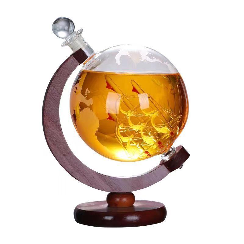 850ml Large Glass Globe Sailboat Decanter Gift White Wine Whiskey Wine Bottle Decanter Stand