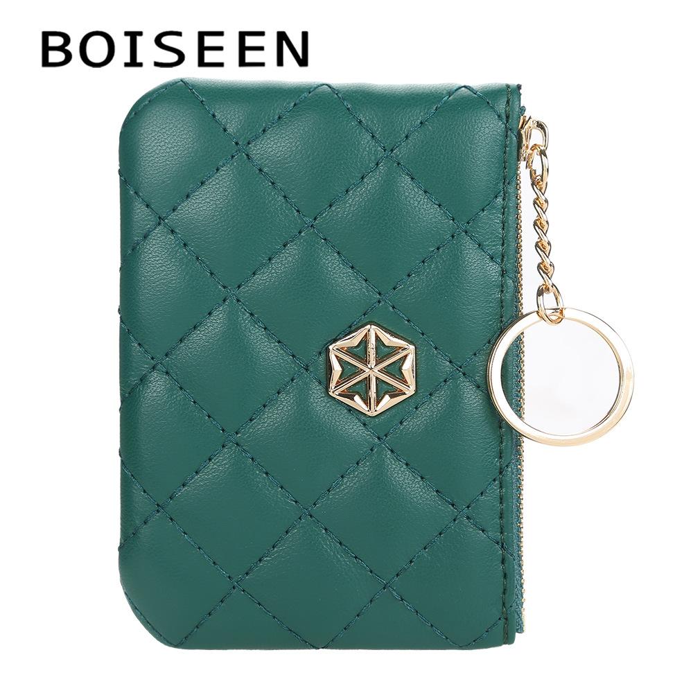 BOISEEN New Change Bag Women's Embossed Plaid Zipper Key Bag Fashionable Mini Wallet Card Bag Women