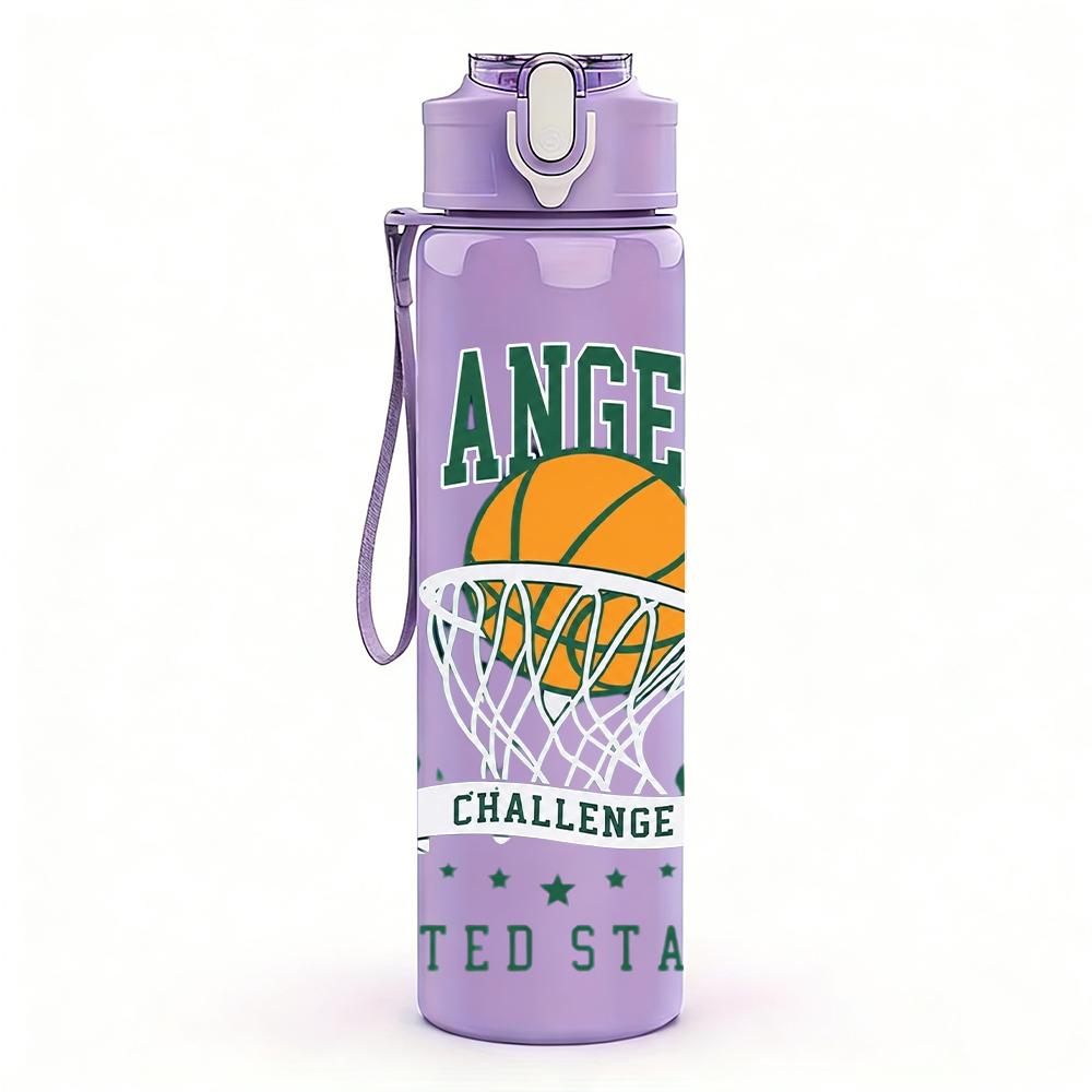 1PC Los Angeles Basketball Emblem 750ml Color Plastic Water Bottle Leakproof Flip Straw Lid For Sports Office Home Use