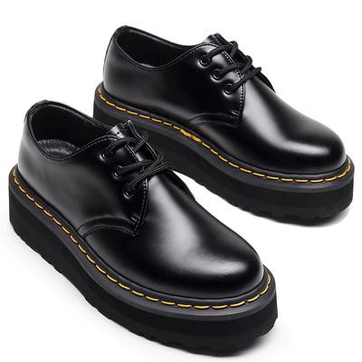 Легкие - Толстая подошва с отверстиями Ботинки Мартин Женские Низкие Кожаные Повседневные Черные Студенческие Ботинки