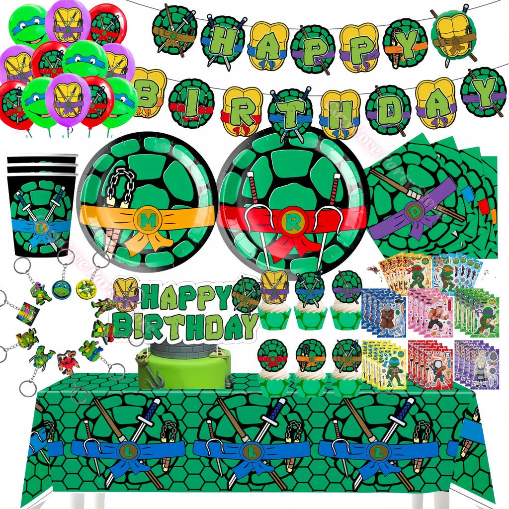 Cartoon Turtles Birthday Party Decoration Favors Cups Plates Stickers Bunting Flag Balloons For Kids Favors Baby Shower Supplies