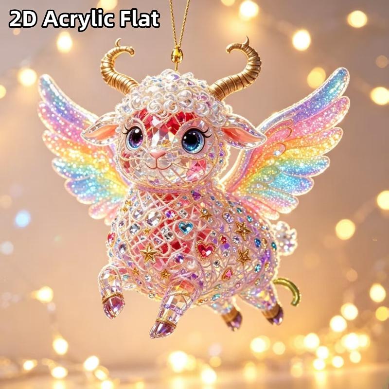 2D Flat Shining Goat Acrylic Hanging Ornament Cute Christmas Tree Pendant for Kids Room Xmas Decor