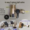 4-Way to 2-Way Tee Connector Water Purifier Valve with Switch, One-Piece Copper Alloy Ball Valve.