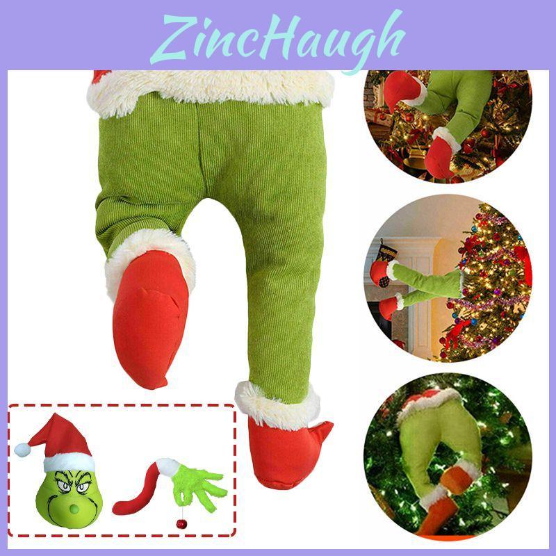 Playful Grinch Christmas Tree Ornament Set With Furry Green Leg And Head Pieces