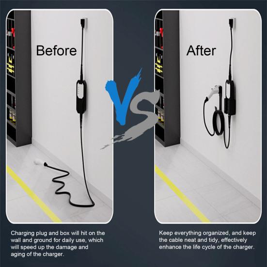 Держатель зарядного устройства для электромобилей Настенное крепление Настенное перфорирование с винтами Противоскользящая защита Вилка Держатель кабеля зарядного устройства Кронштейн Держатель зарядного устройства для электромобилей