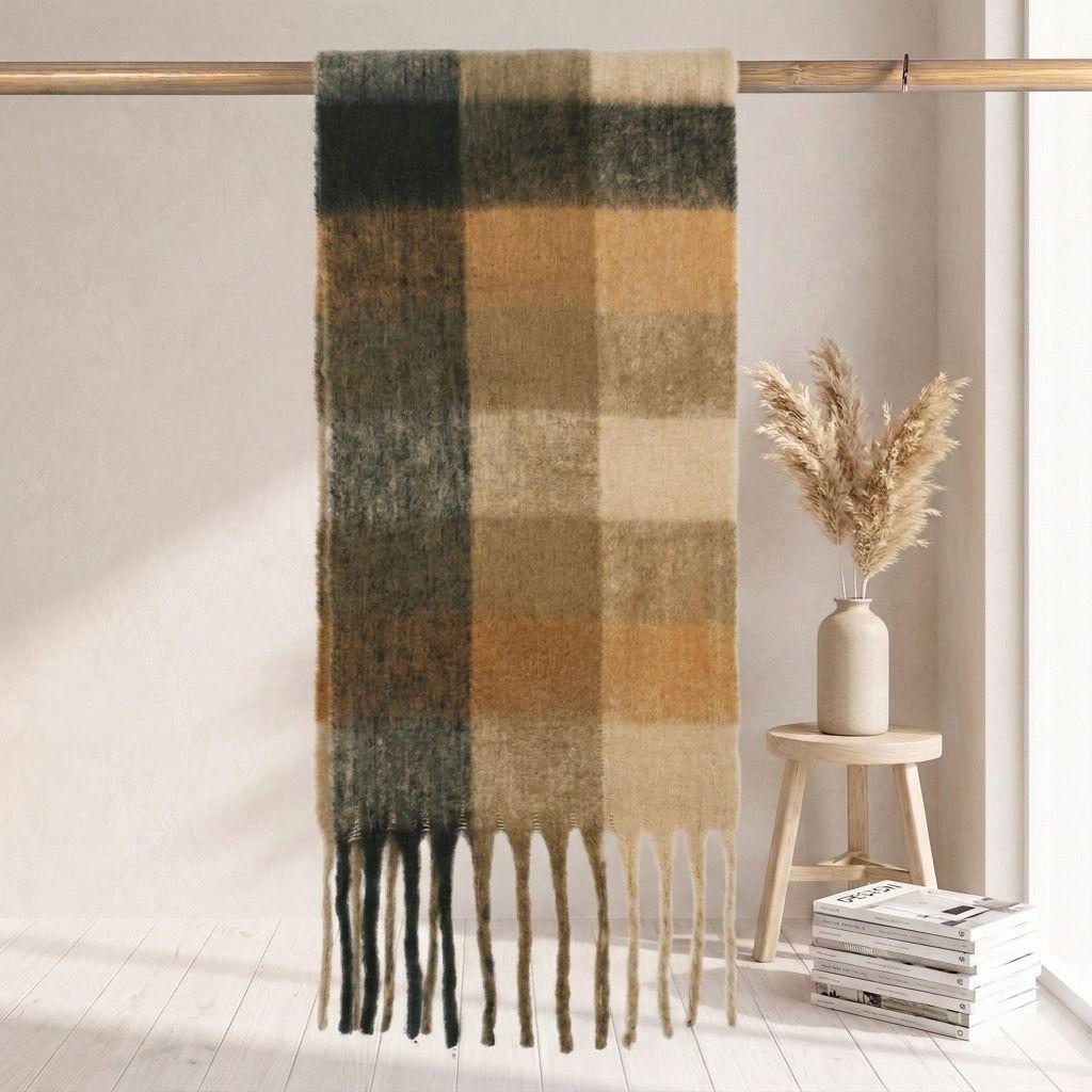 | Imitation mohair plaid scarf | Autumn and winter warm AC grid | Support LOGO customization