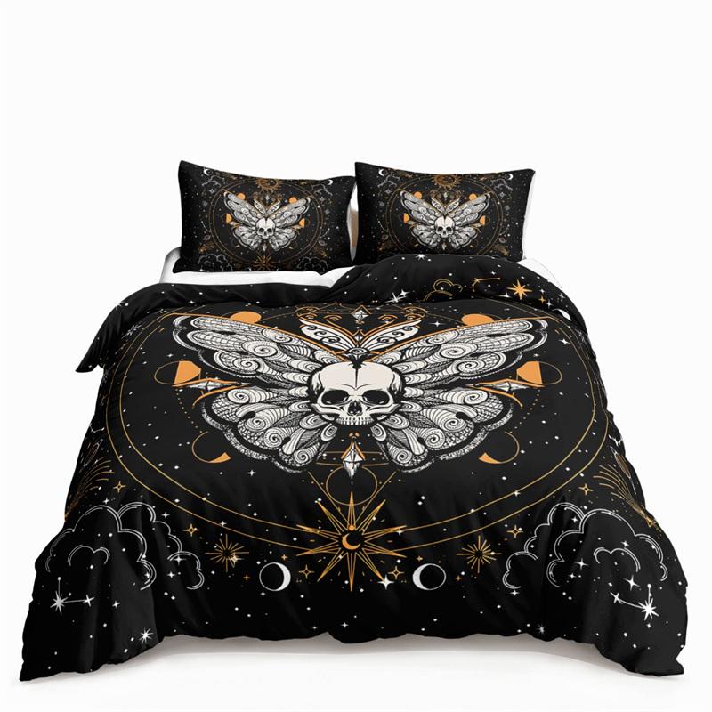 Butterfly And Death Moth Bedding Collection For Girls Gothic Skull Boho Comforter Cover Decor Bedroom Sun And Moon Pattern Duvet Cover