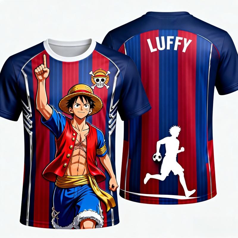 2026 Summer One Piece Luffy Retro 3D Print T-Shirt Sports Short Sleeve Tee for Adults & Kids, Anime Athletic Top Y2k