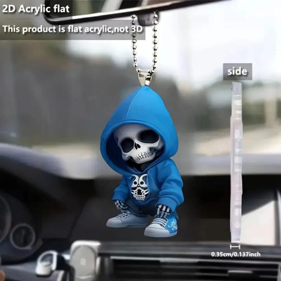 Hoodie Skull Acrylic Hanging Decoration Home Indoor Christmas Tree Car Rearview Mirror 2D Flat Dog Cat Hanging Ornament Cartoon Animal Pendant
