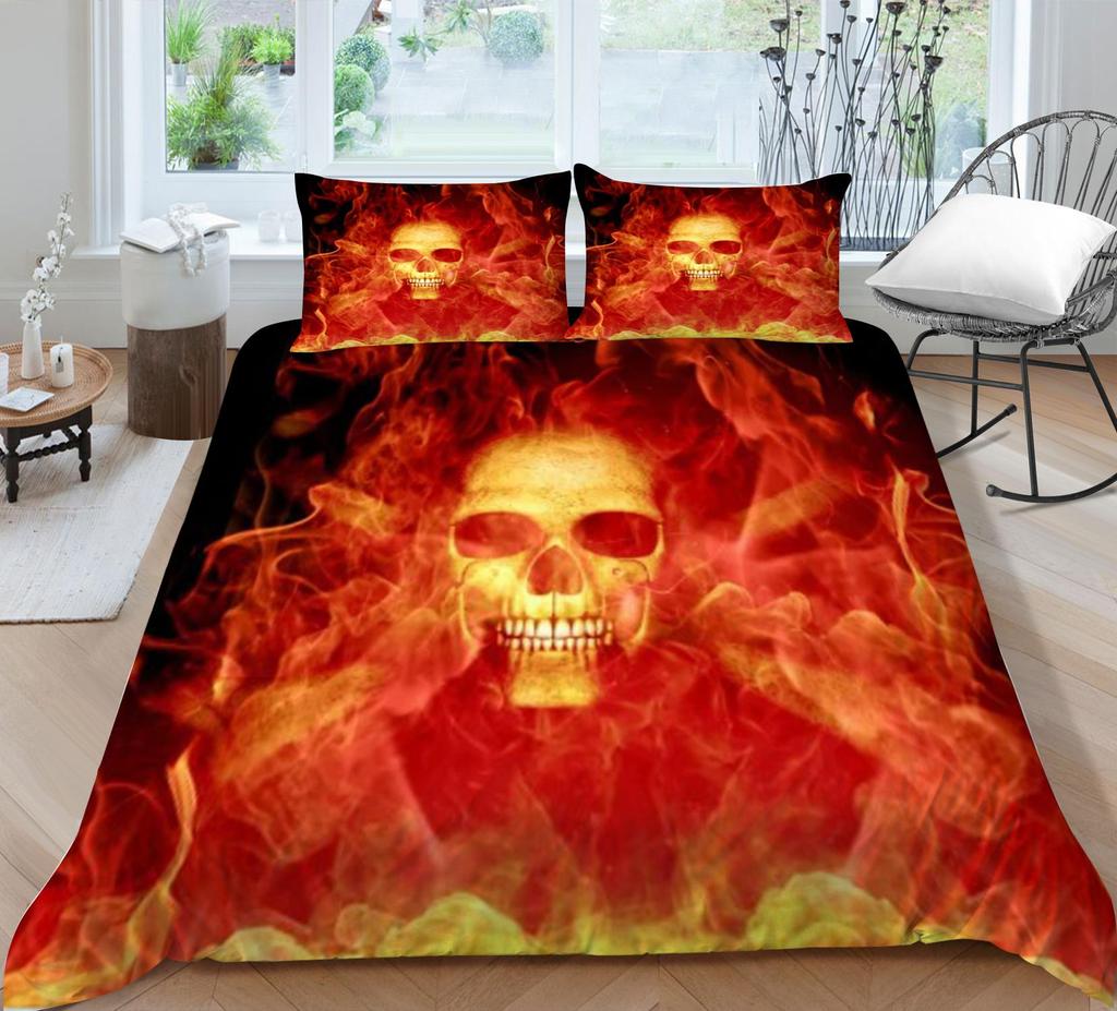 Bedding Set 3D Skull Printing Bedding Set Bedclothes Bed Three Piece Comfortable Pillowcase Polyester Quilt Cover