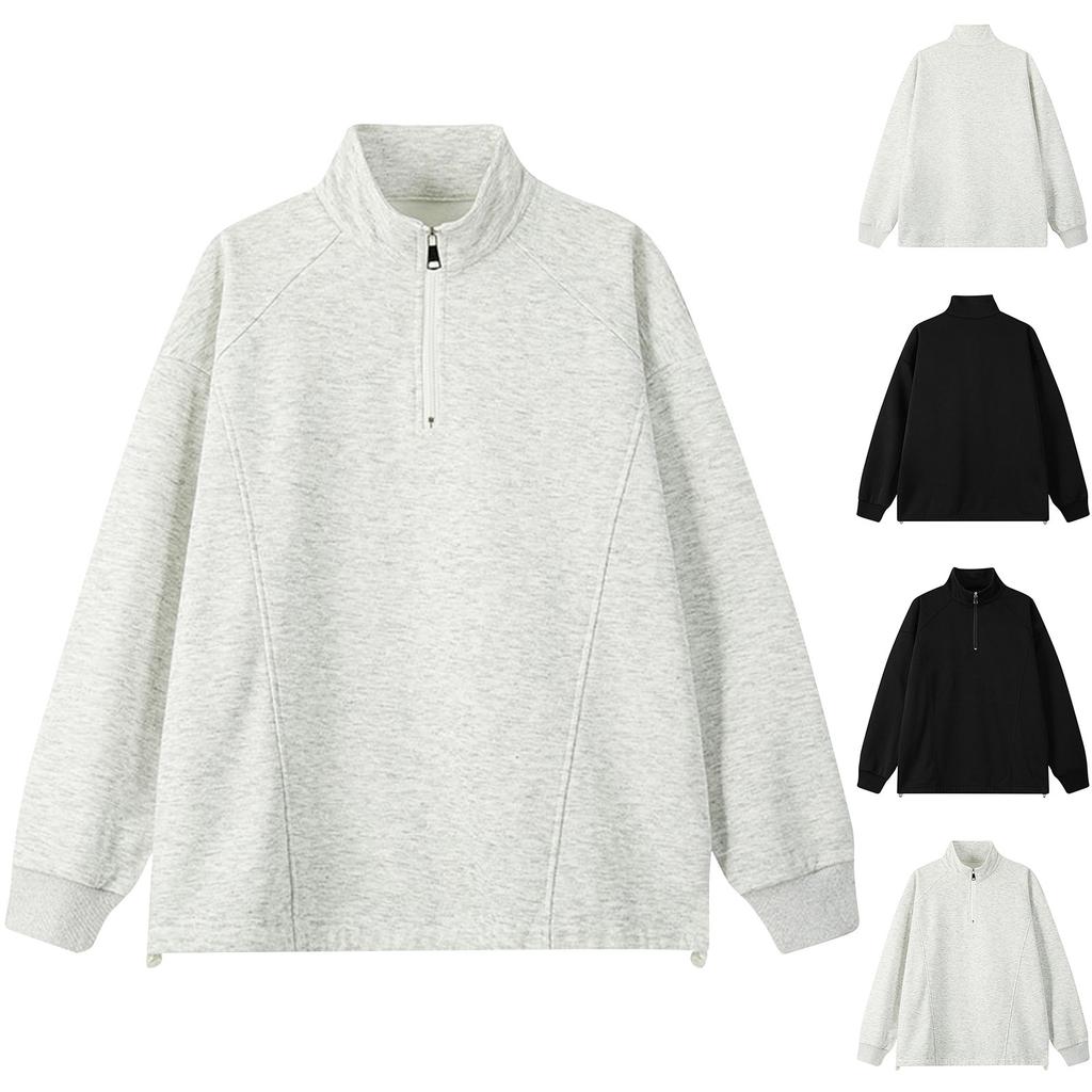 Stand Up Collar Half Zipper Fleece Sweatshirt Fashionable Casual Sports Top
