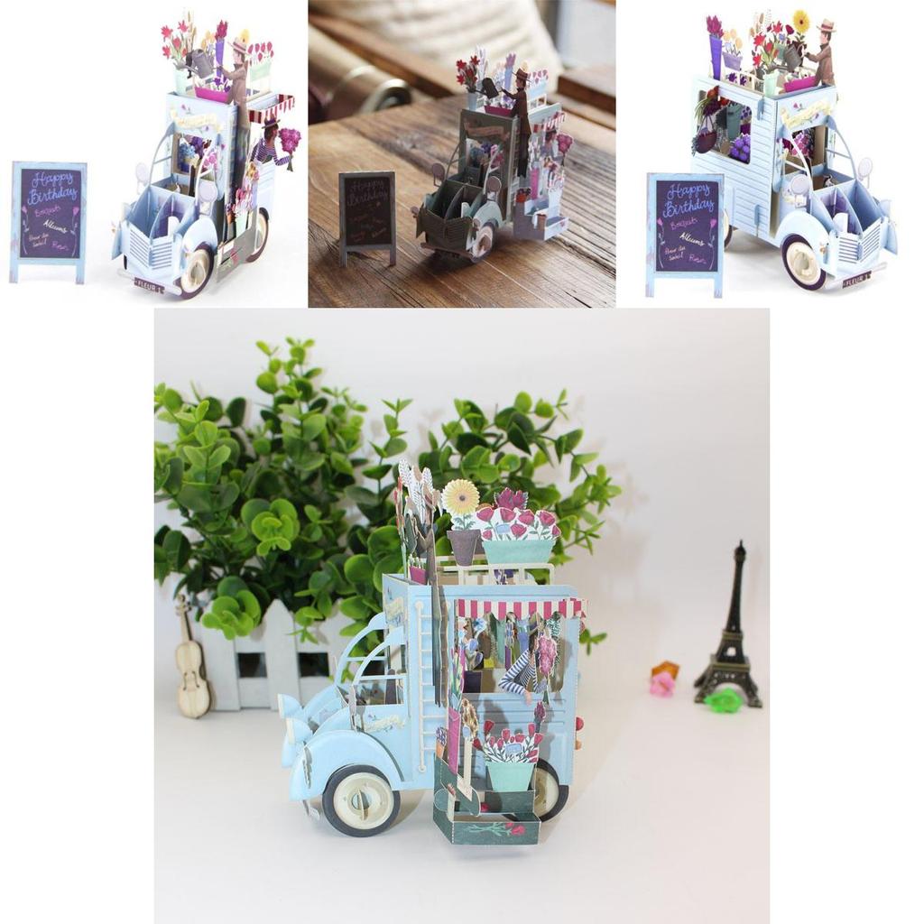 Foldable Paper Birthday Car Card With Handcrafted Details And Gold Printing For Gifts