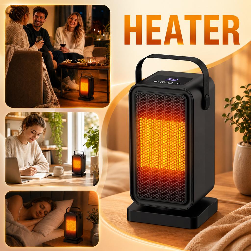 Compact 800W Ceramic Heater for Bedroom, Portable Fan Heater for Home Indoor Use