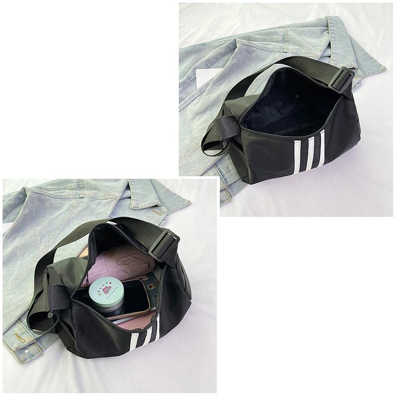 Three Vertical Stripes Nylon Mini Duffle Bag, Adjustable Wide Strap Casual Sports Crossbody Shoulder Bag For Daily Fitness Travel