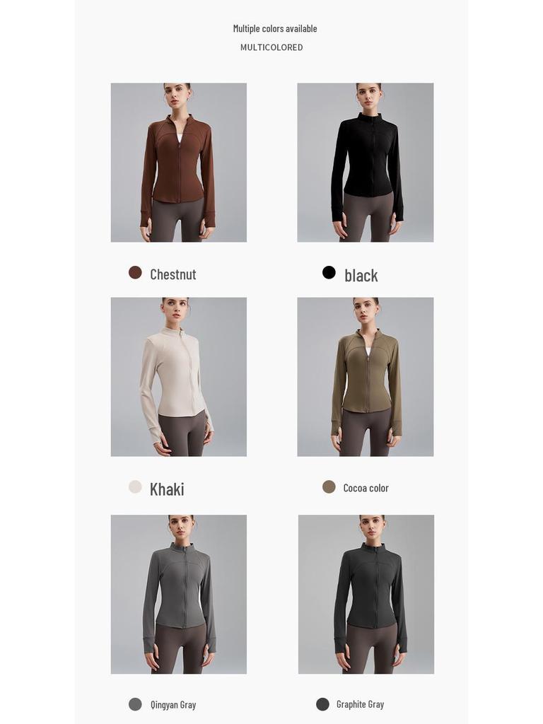 Женская флисовая куртка для йоги слим-фит - Воротник-стойка, Утепленная для осени/зимы