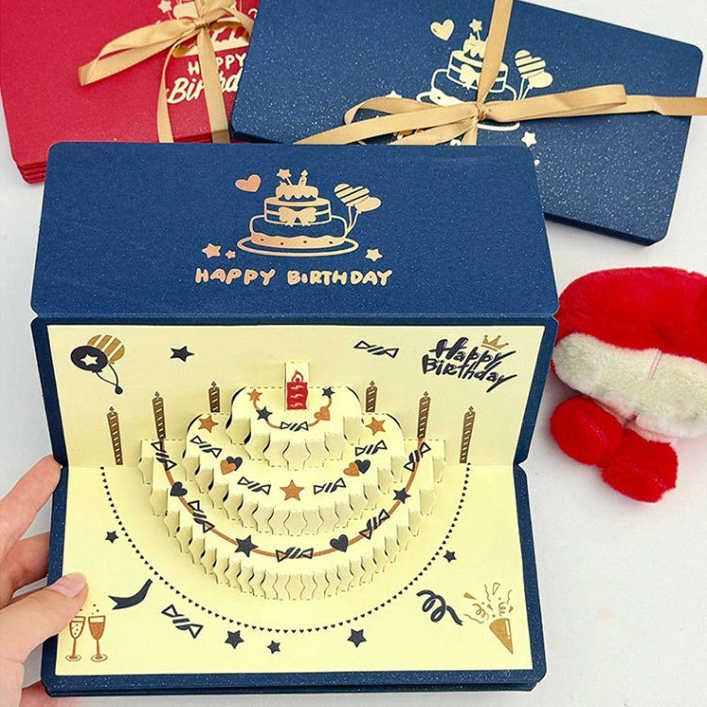 Выдвижная 3D Красный конверт на День Рождения Складной Торт на День Рождения Открытка Мешок для денег Вечеринка в честь Дня Рождения