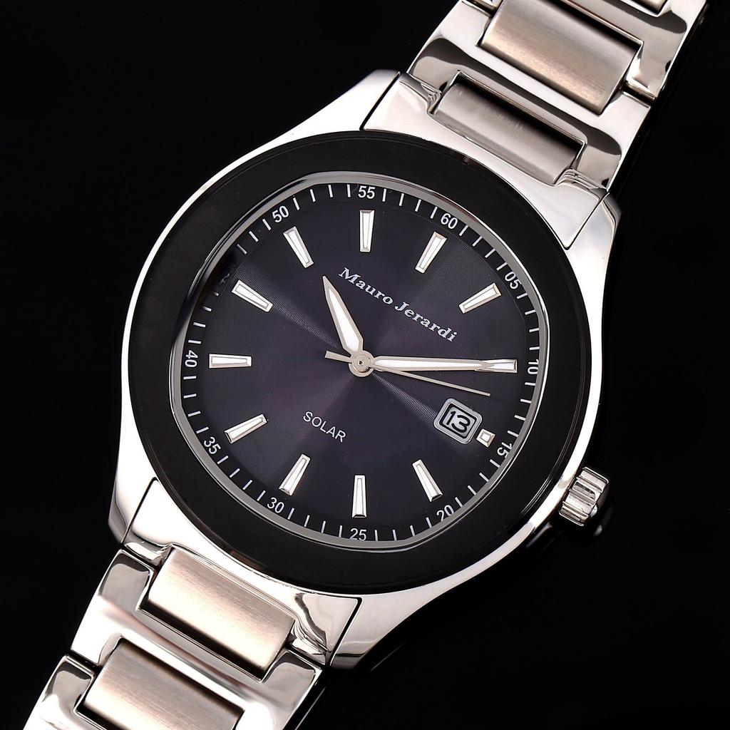 [Мауро Джерарди] Солнечные наручные часы с тремя стрелками и датой MJ053-1 Мужские серебристые