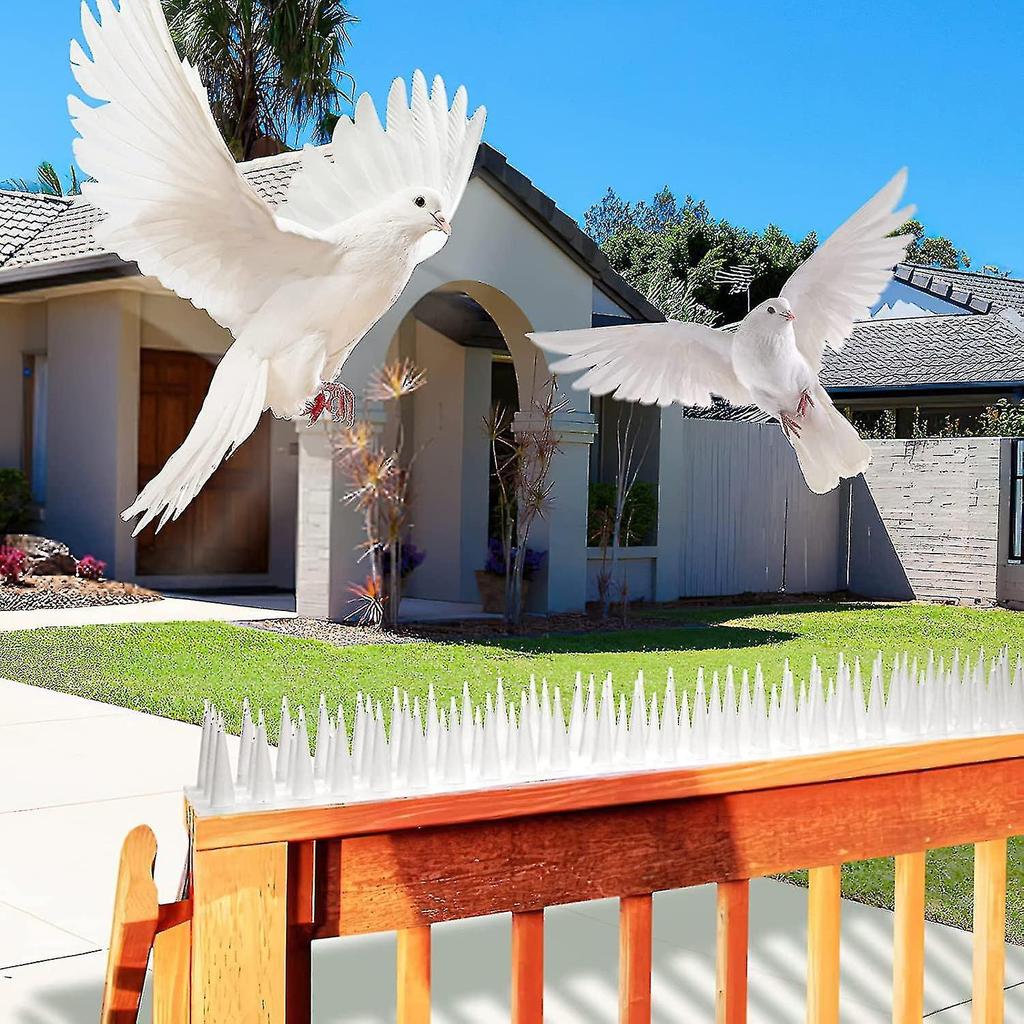 5 Meter Pigeon Spikes, 3 Rows Plastic Pigeon Repellent Bird Repellent Crow Repeller Cat Repellent For Balcony, Fences And Roof - Pack Of 12 (white)