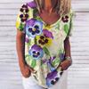 Women T-Shirt V-Neck Short Sleeve Tee Tops 3d Beautiful Floral Print Streetwear Fashion Casual Harajuku Ladies Loose Clothing