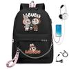 Labubu Printed Student Bag Iron Chain Trend Backpack Usb Bag