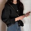 Autumn and winter retro small fragrant wind round neck texture design loose long-sleeved short knitted sweater cardigan