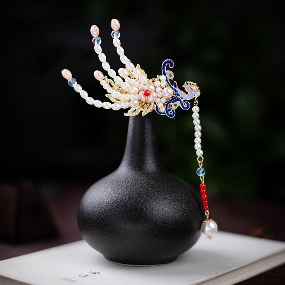 Шпилька для волос в китайском стиле с кисточками и жемчугом, головной убор Ханфу, старинная палочка для волос Ханфу, женская заколка