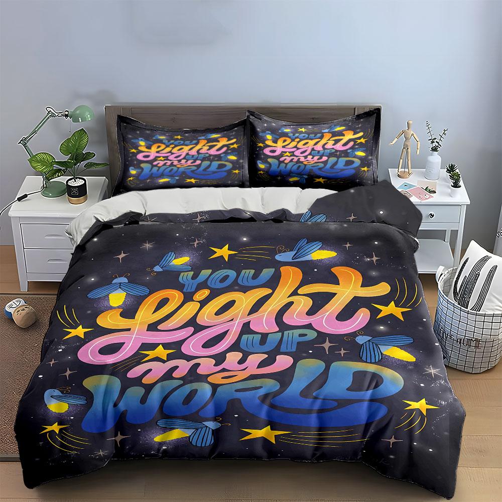 Text, stars, and butterflies. Bedding sets Duvet cover sets Duvet covers Pillowcases(1* Duvet Cover 2* Pillowcases without duvet insert)