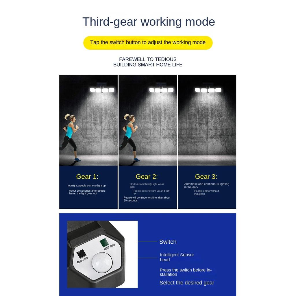 Солнечная настенная лампа с четырьмя головками, индукционная солнечная лампа для человеческого тела, вращающаяся уличная разделенная настенная лампа, садовая лампа