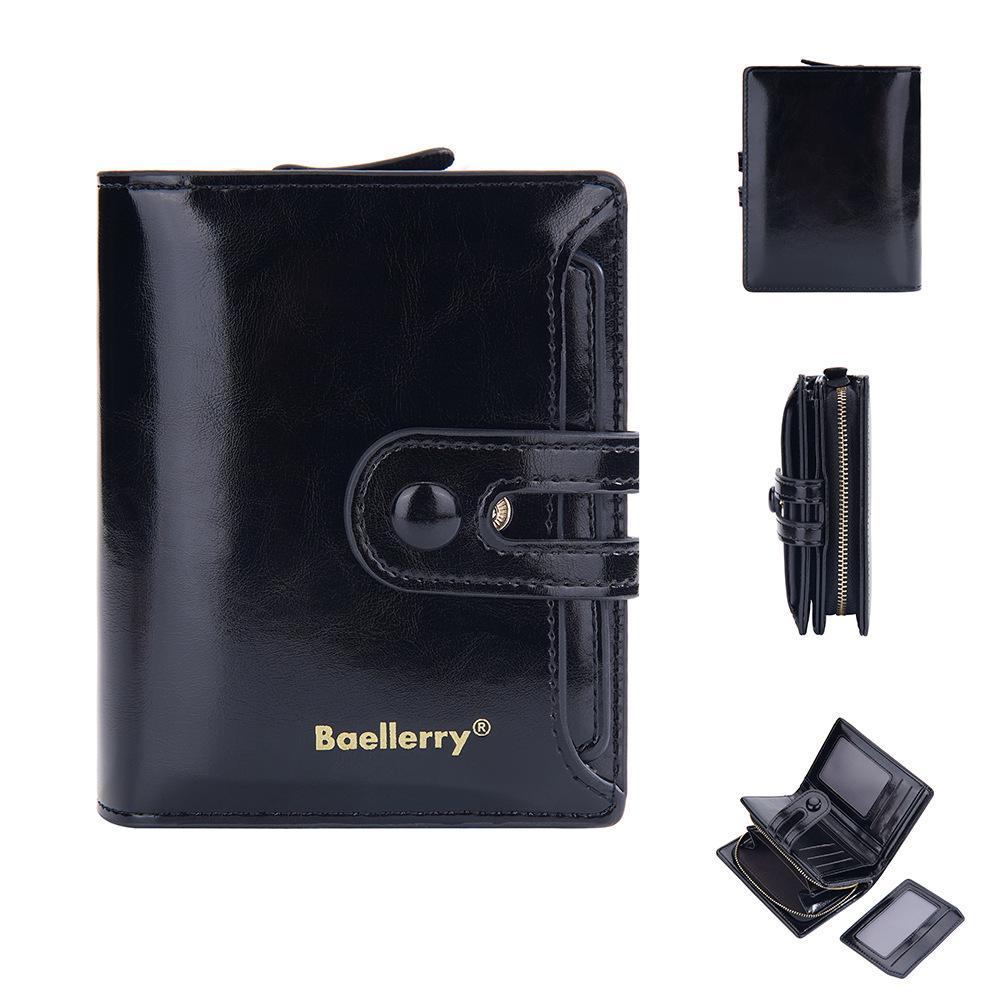 Женский кошелек Baellerry из блестящей кожи с масляной восковой пропиткой - Короткий, Много отделений для карт, Карман для монет на молнии, Универсальный дизайн