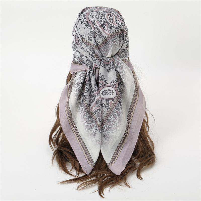 New Women'S Scarf Bandana Headband Flowers Vintage Luxury Summer Beach Square Cotton Handkerchief Bohemia Girl Accessories