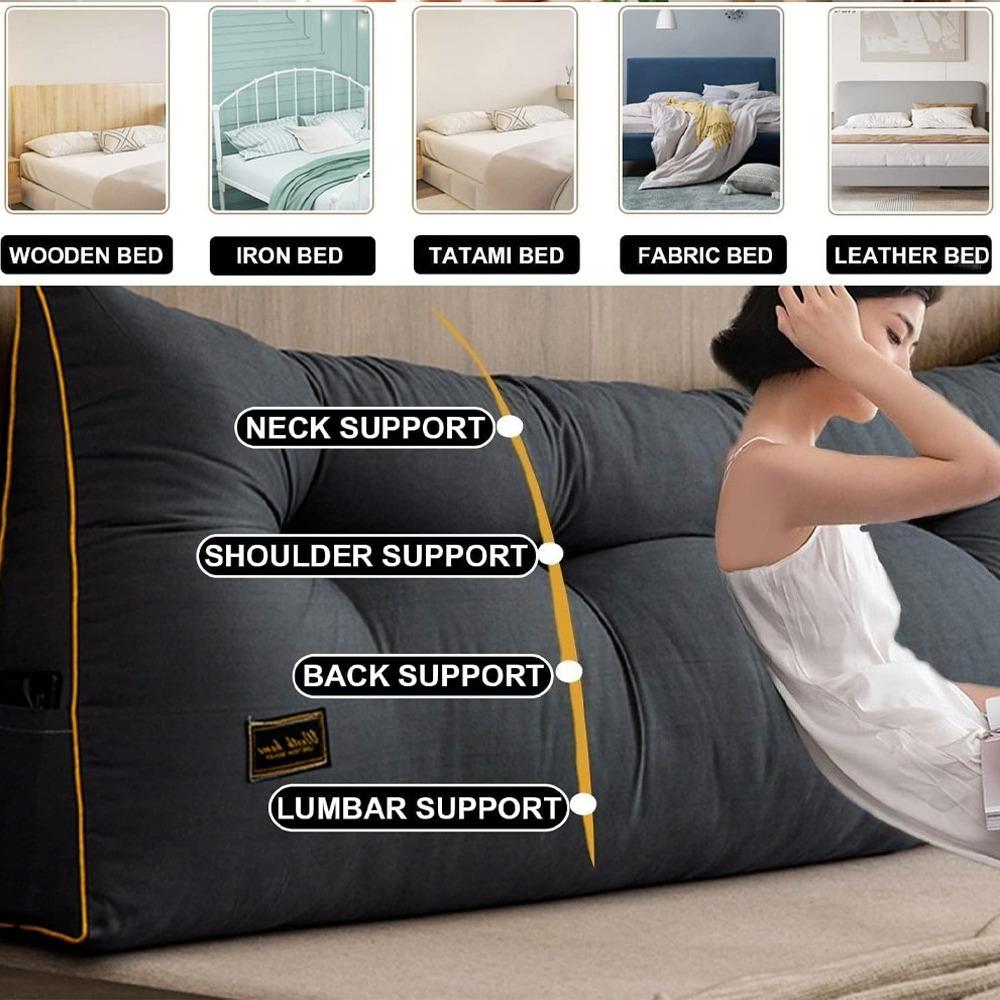 Headboard Triangular Cushion Removable Reading Wedge Pillows Backrest Support with Storage Pockets for Bed SSofa Coussin Canapé