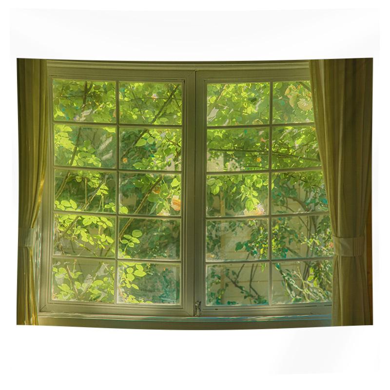 Sakura Window Landscape Tapestry Natural Landscape Wall Hanging Bedroom Living Room Dormitory Home Decoration