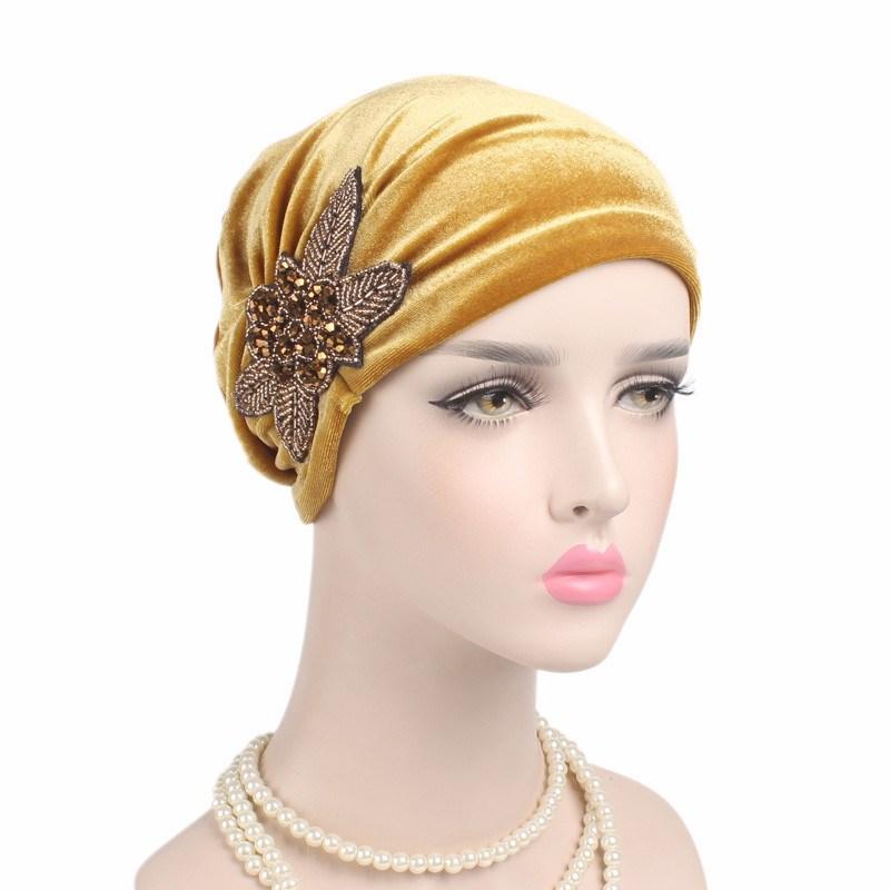 Fashion Women Diamonds Velvet Turban Cap