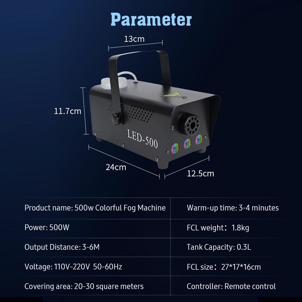 Дымовая машина с LED-подсветкой, беспроводным пультом управления, цветными огнями, сценическое оборудование, дым-машина для бара, вечеринки, приватной комнаты, 500 Вт