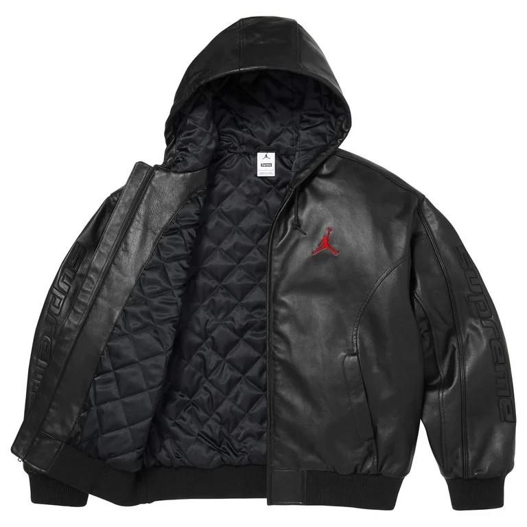 Кожаная куртка с капюшоном Supreme x Jordan Черная