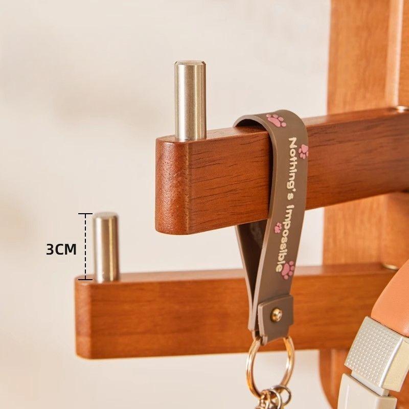 BEPAN Wall mounted coat and hat rack, solid wood storage rack, bedroom rotating vertical hanging bag rack