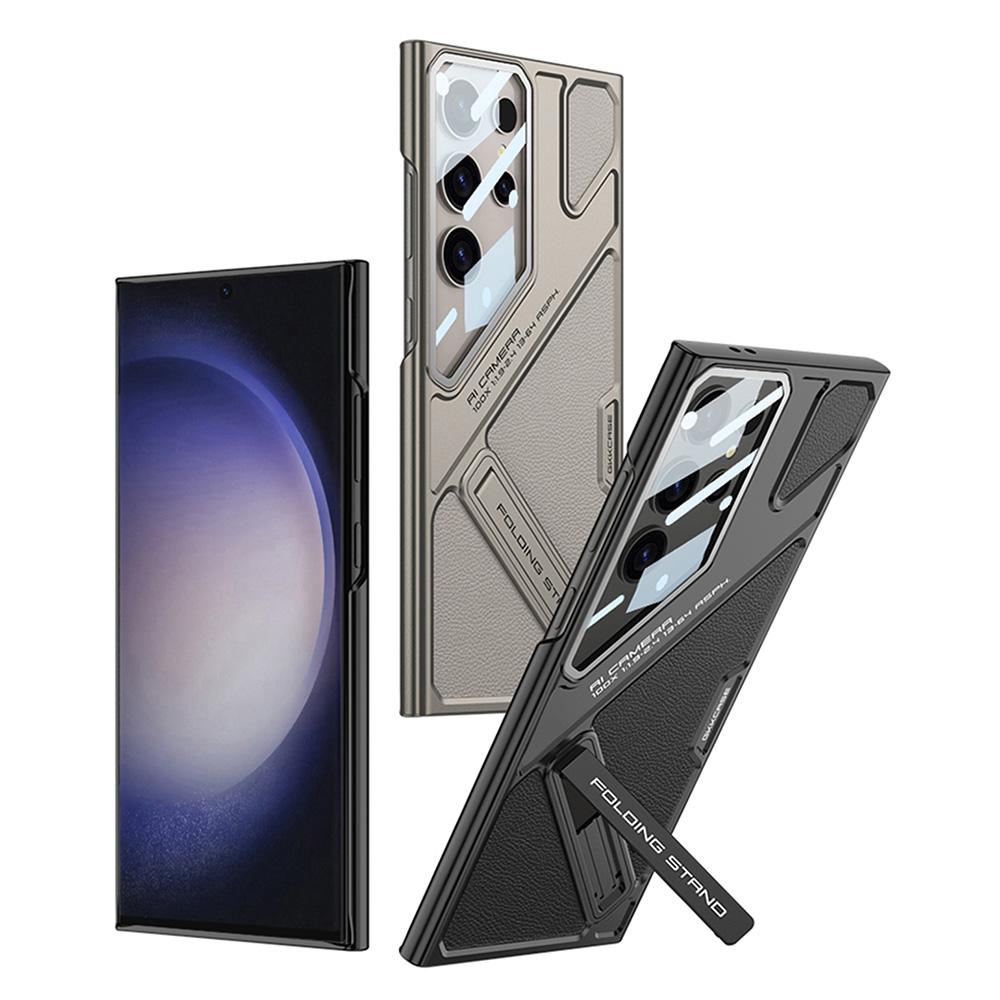 Противоударный чехол для Samsung Galaxy S23 Ultra из ПК+ПУ с подставкой, стиль меха